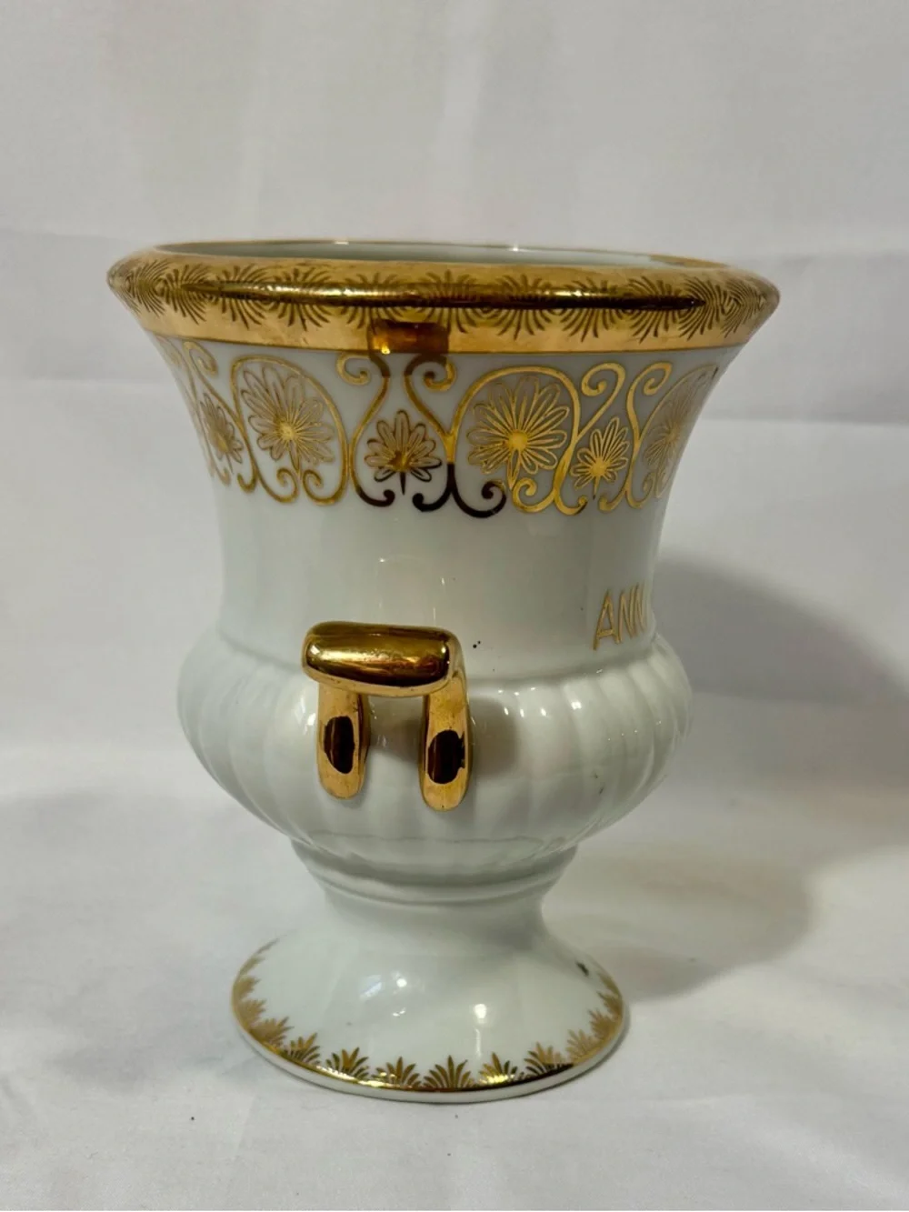Norcrest Fine China 50th Anniversary Vase Urn Gold Trim Handles Vintage